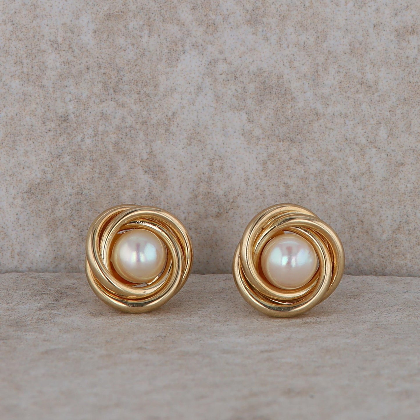 14k Freshwater Cultured Pearl and Love Knot Stud Earrings