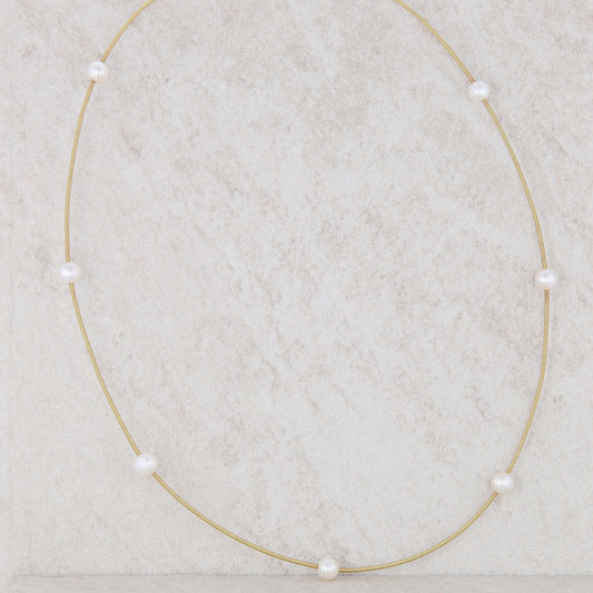 10k Yellow Gold Freshwater Cultured Pearl Station Necklace 16"