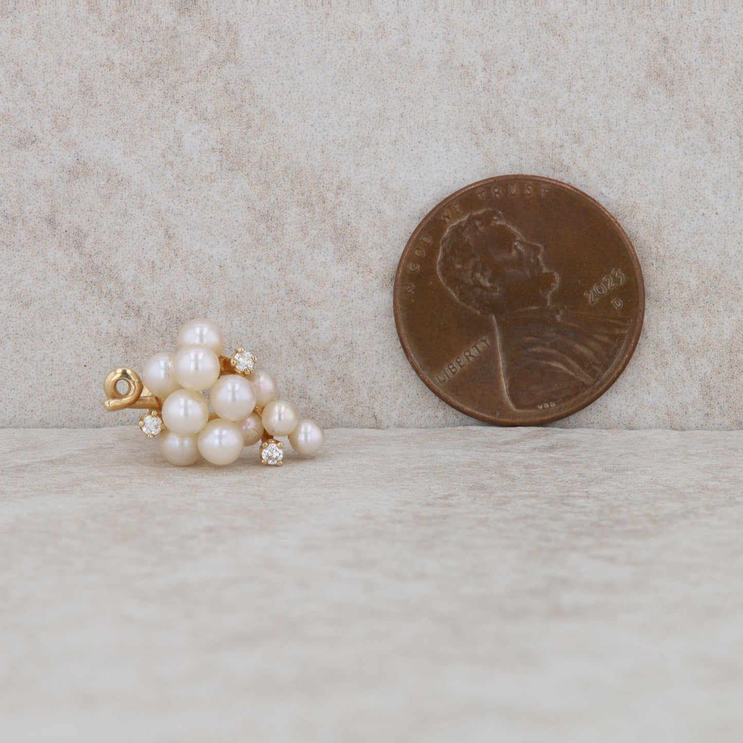 14k Yellow Gold Freshwater Cultured Pearl Cluster and Diamond Stud Earrings