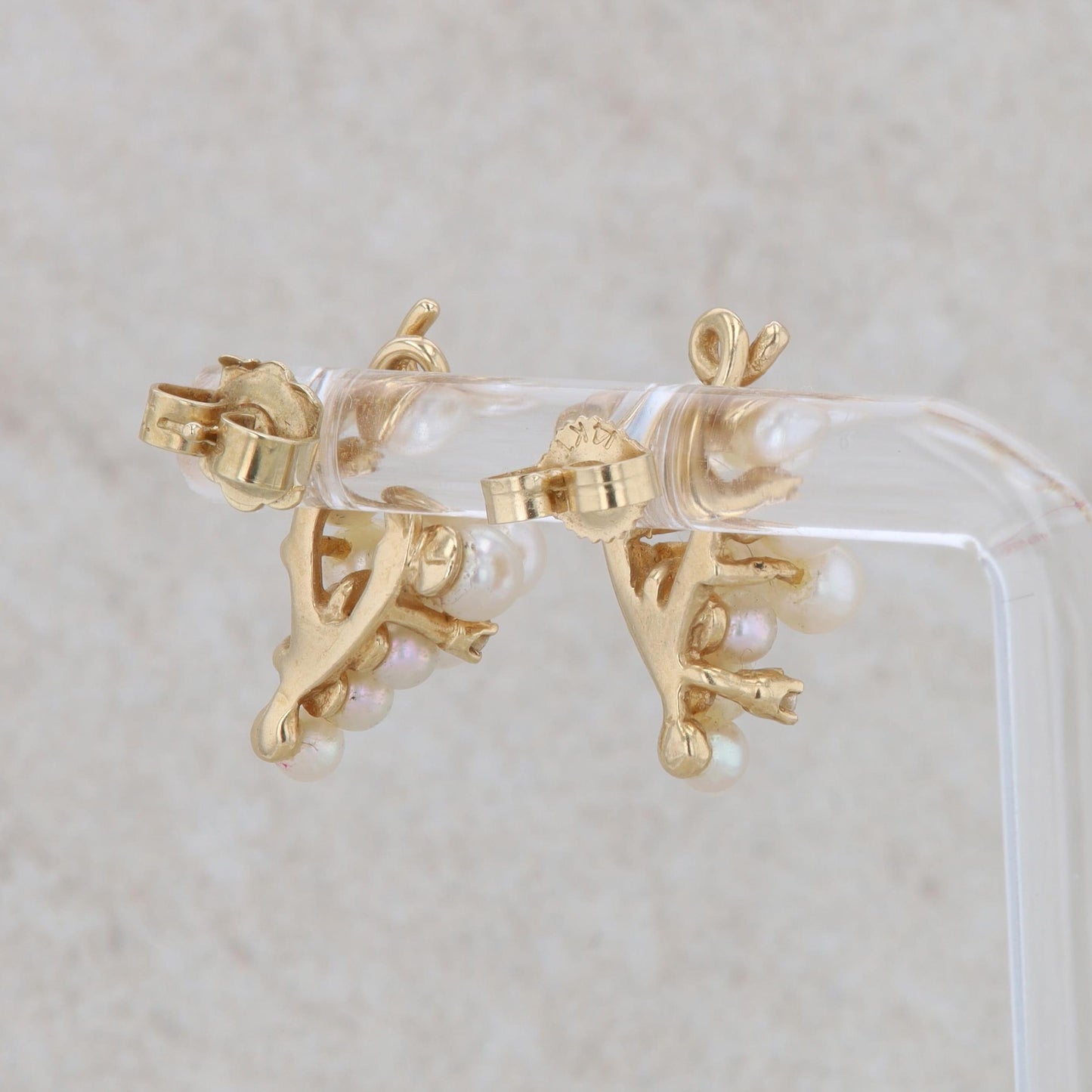 14k Yellow Gold Freshwater Cultured Pearl Cluster and Diamond Stud Earrings