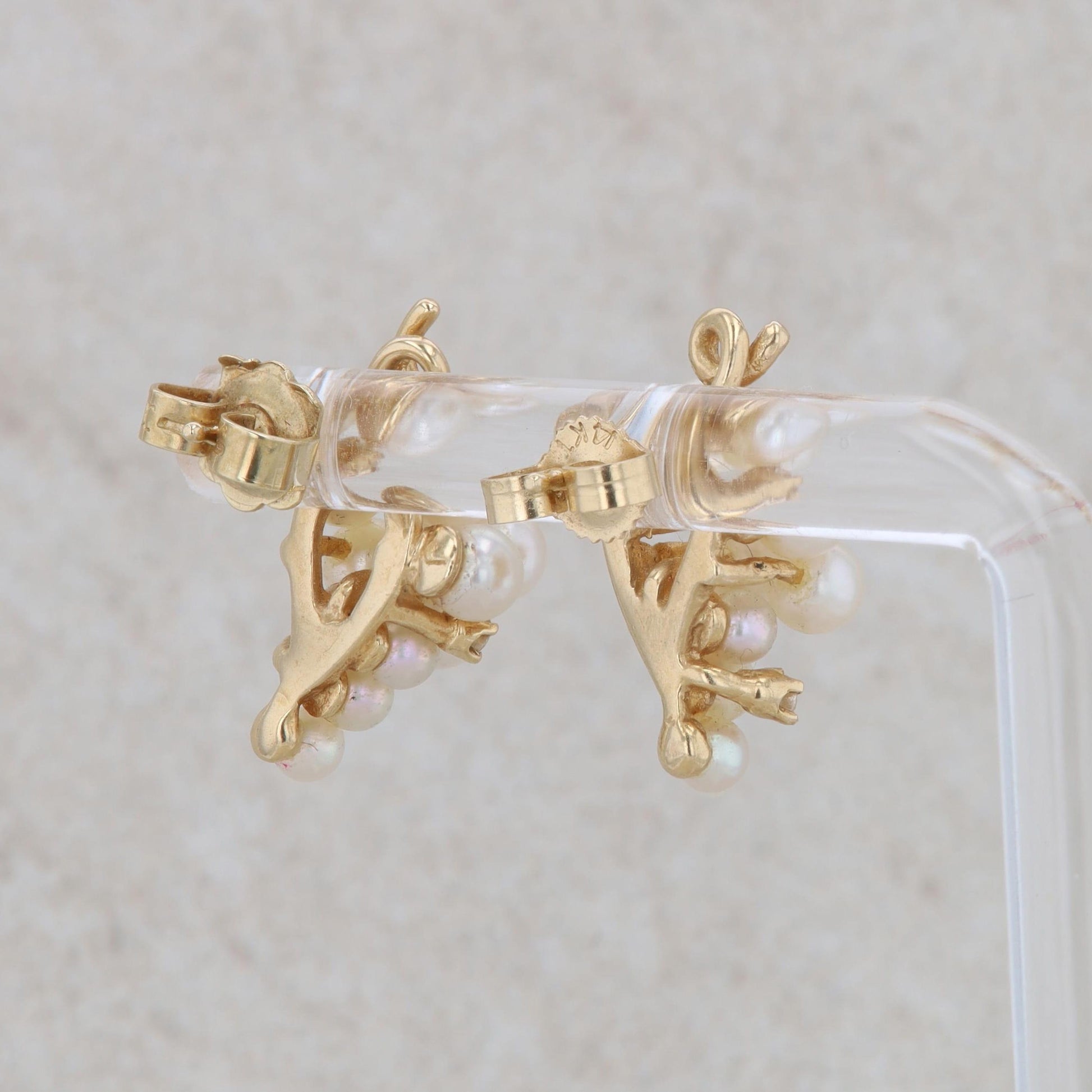 14k Yellow Gold Freshwater Cultured Pearl Cluster and Diamond Stud Earrings