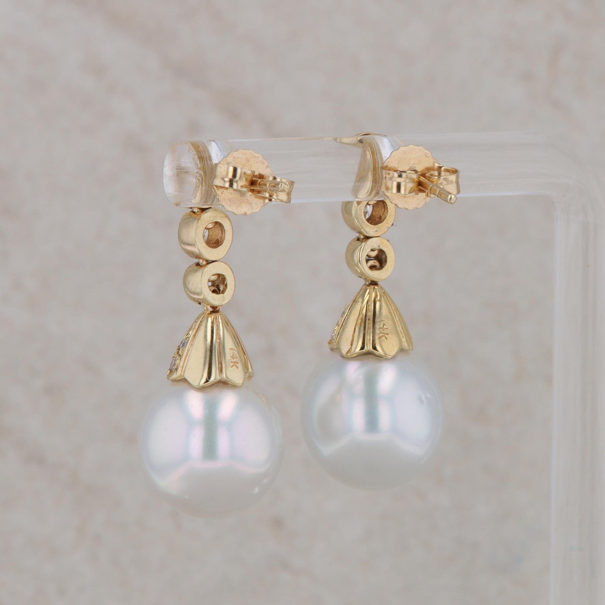 14k Yellow Gold South Sea Pearl and Diamond Earrings