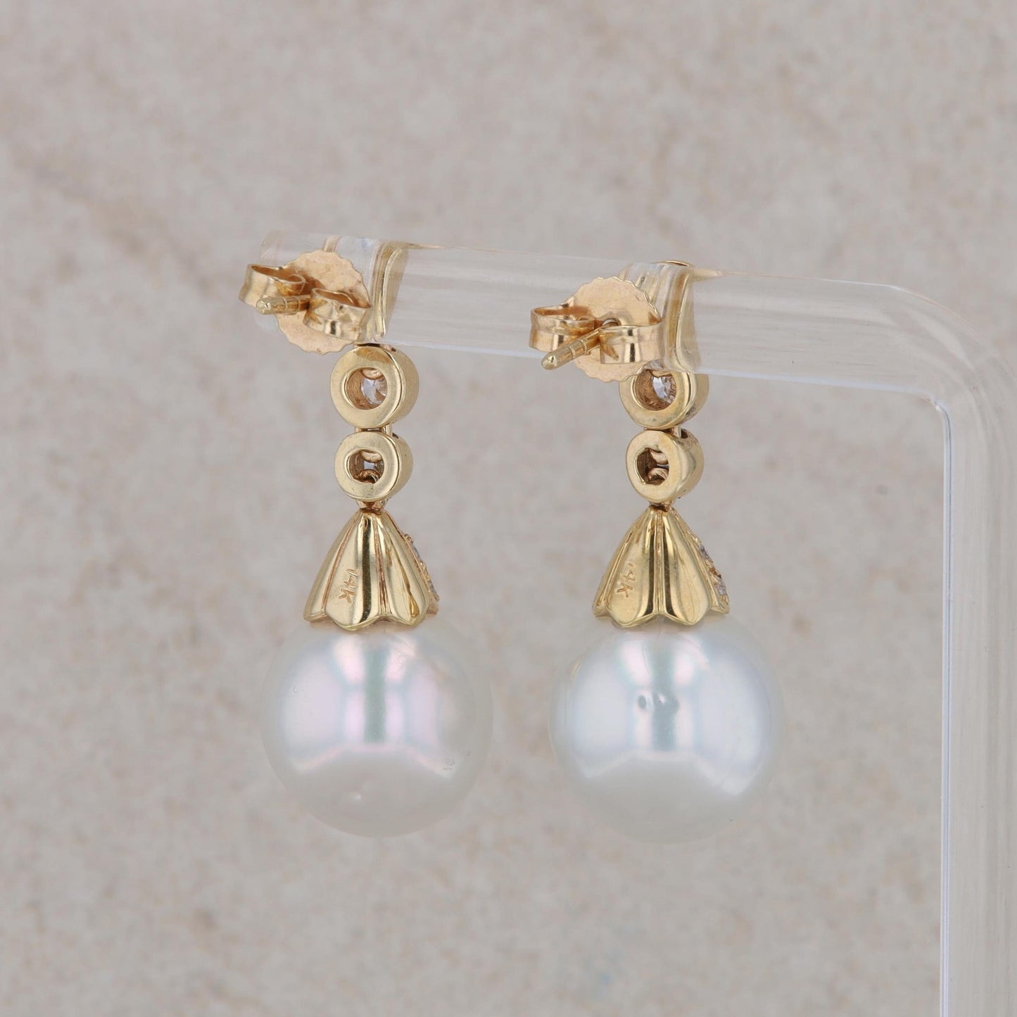 14k Yellow Gold South Sea Pearl and Diamond Earrings