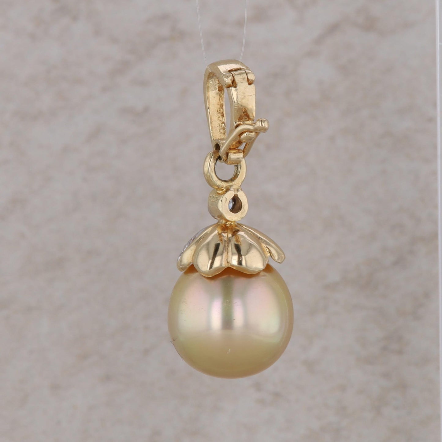 18k Yellow Gold 11mm Gold Pearl and Diamond Enhancer