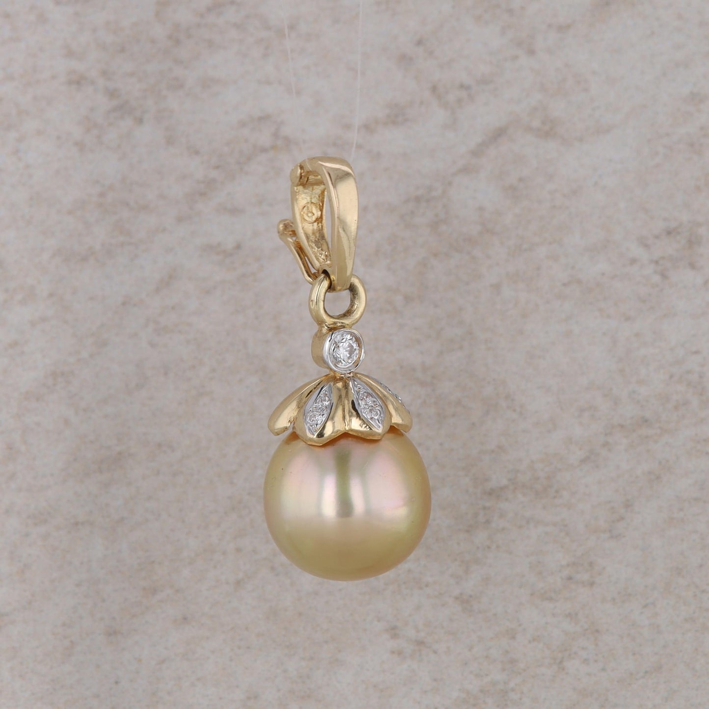 18k Yellow Gold 11mm Gold Pearl and Diamond Enhancer