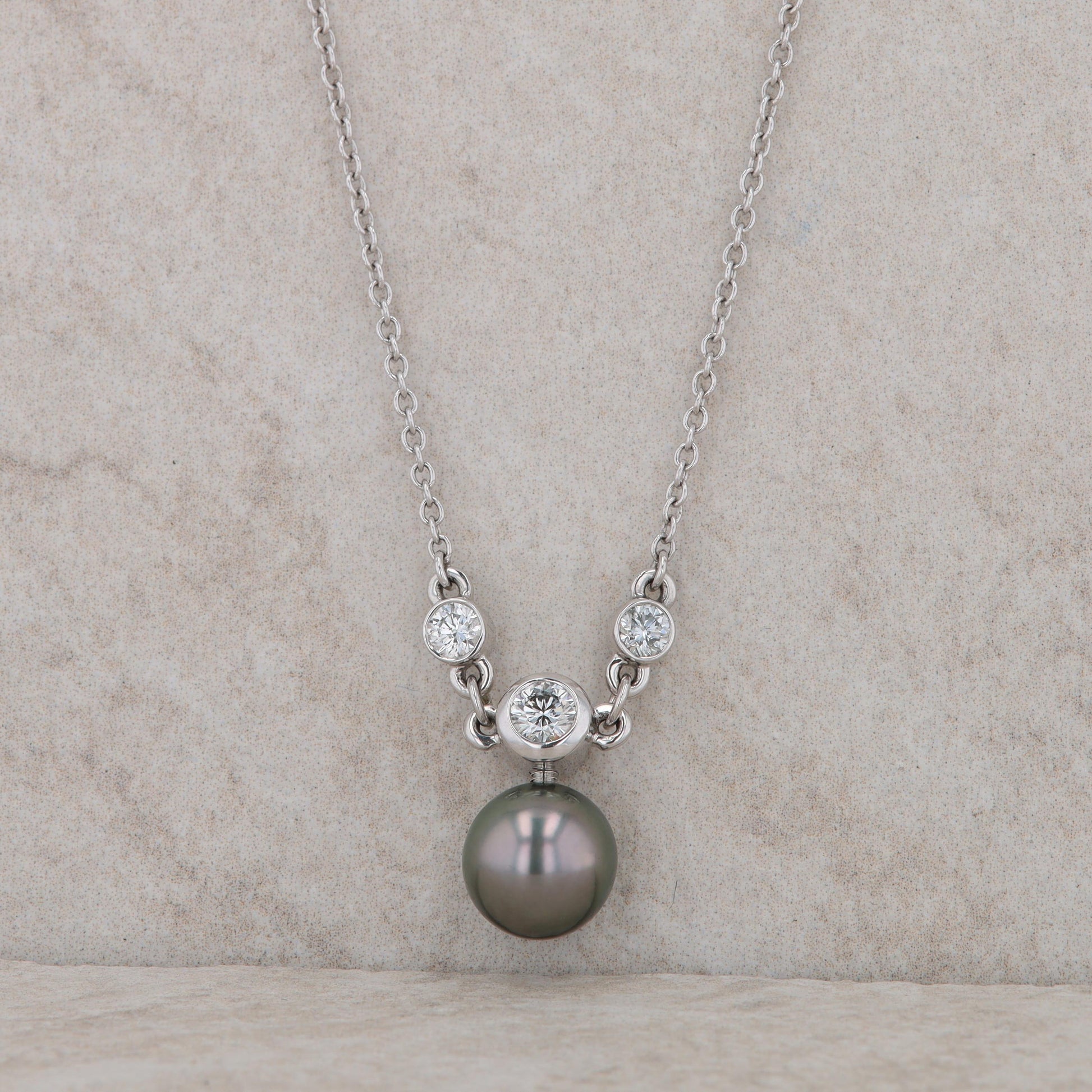 18k White Tahitian Pearl and Diamond Necklace