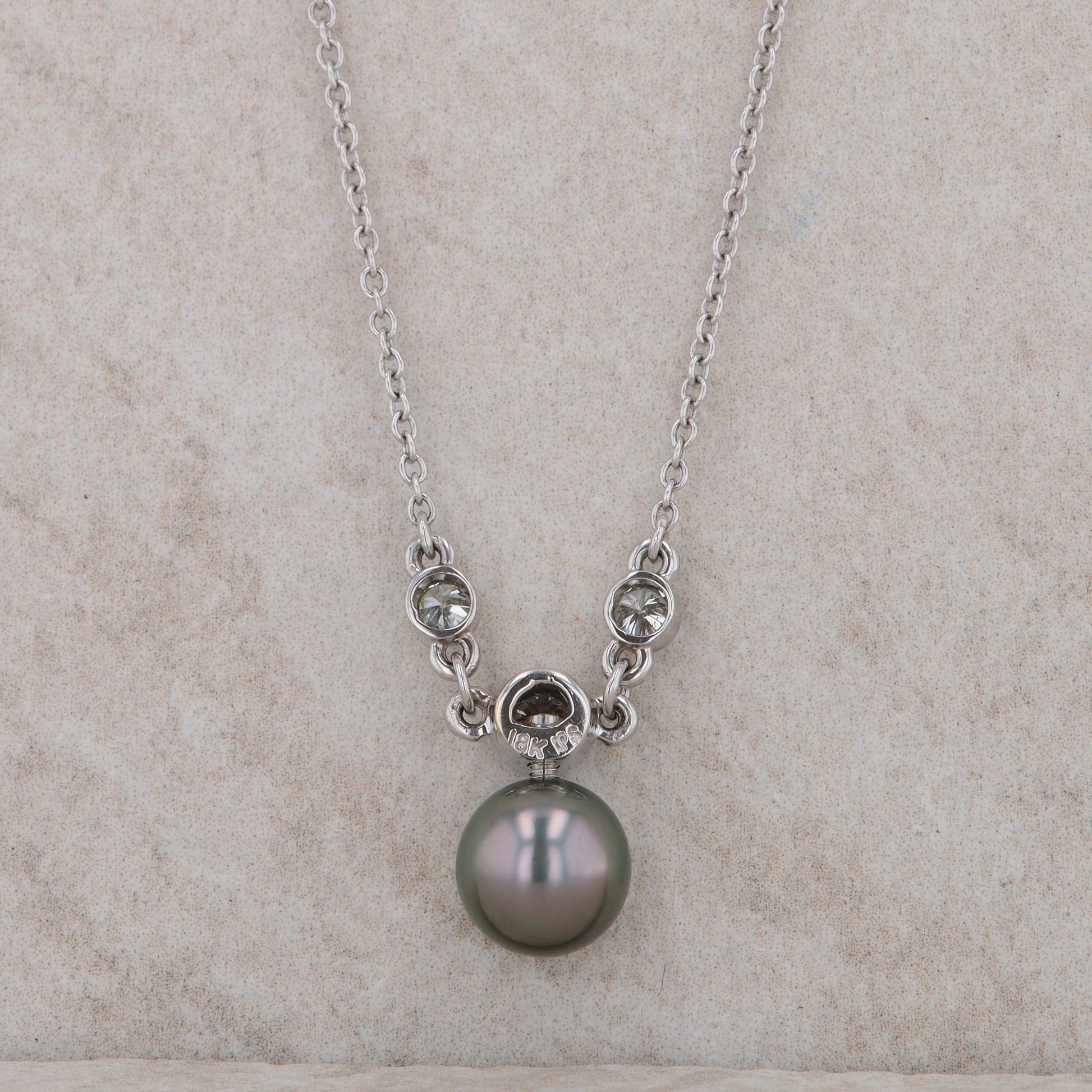 18k White Tahitian Pearl and Diamond Necklace