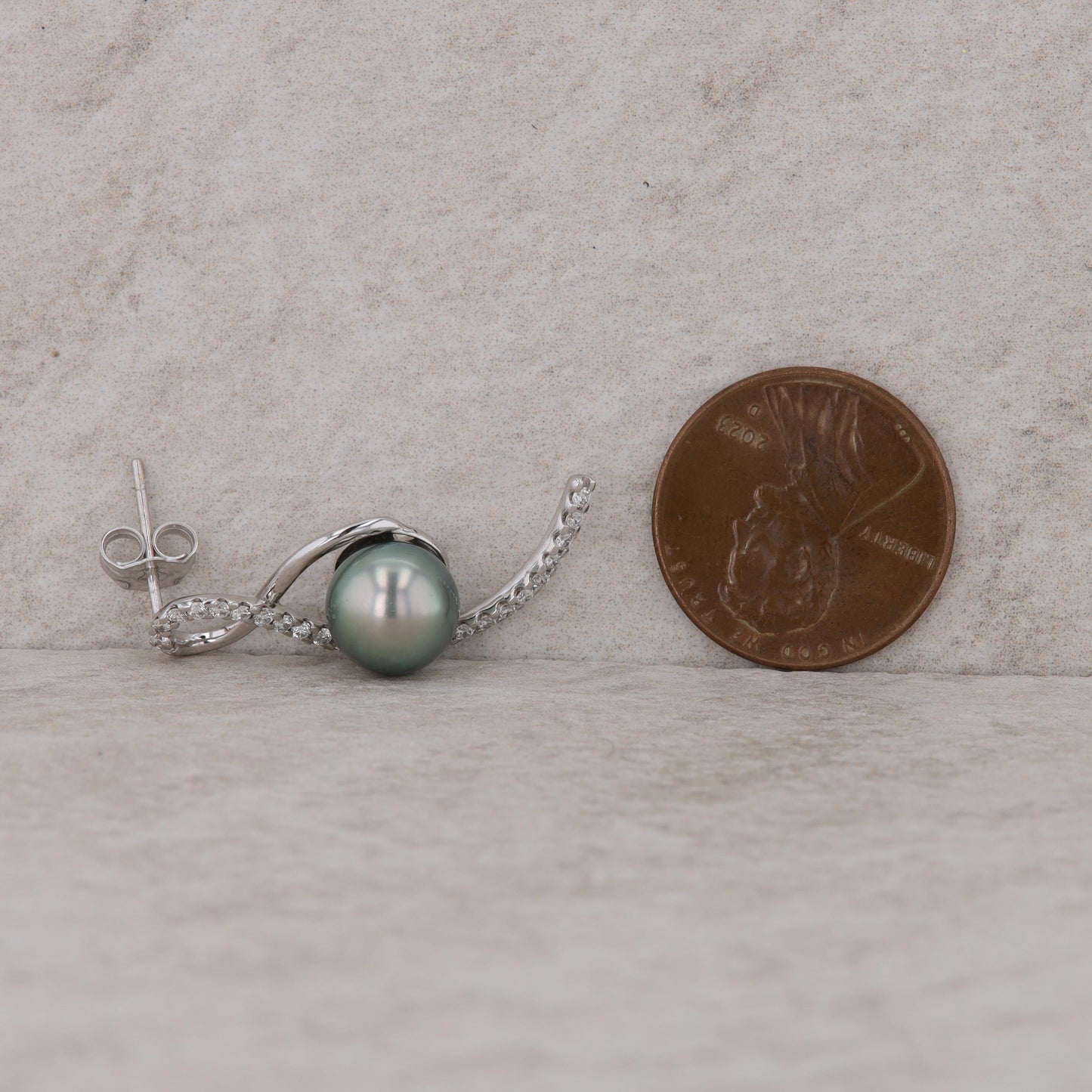 14k White Gold Tahitian Pearl and Diamond Earrings