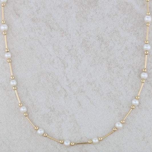 14k Yellow Gold Freshwater Cultured Pearl Station Necklace