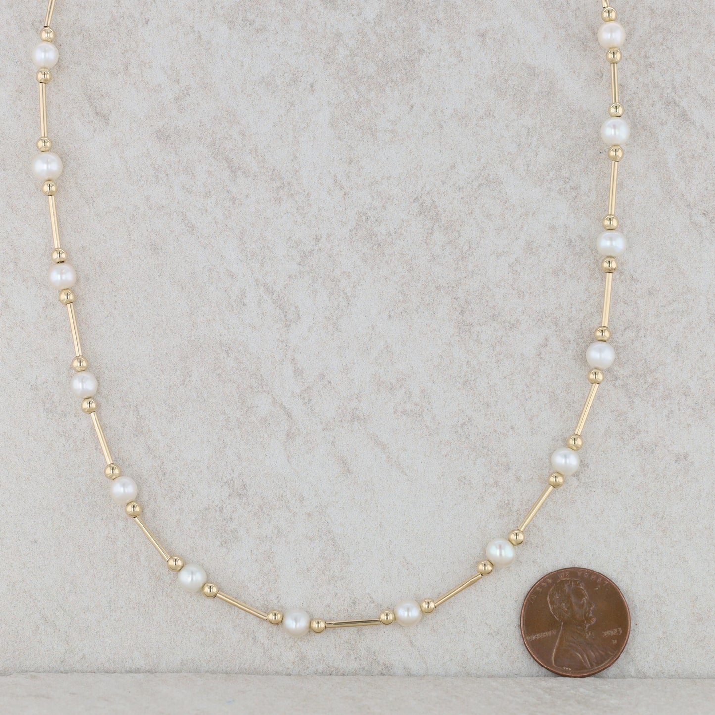 14k Yellow Gold Freshwater Cultured Pearl Station Necklace