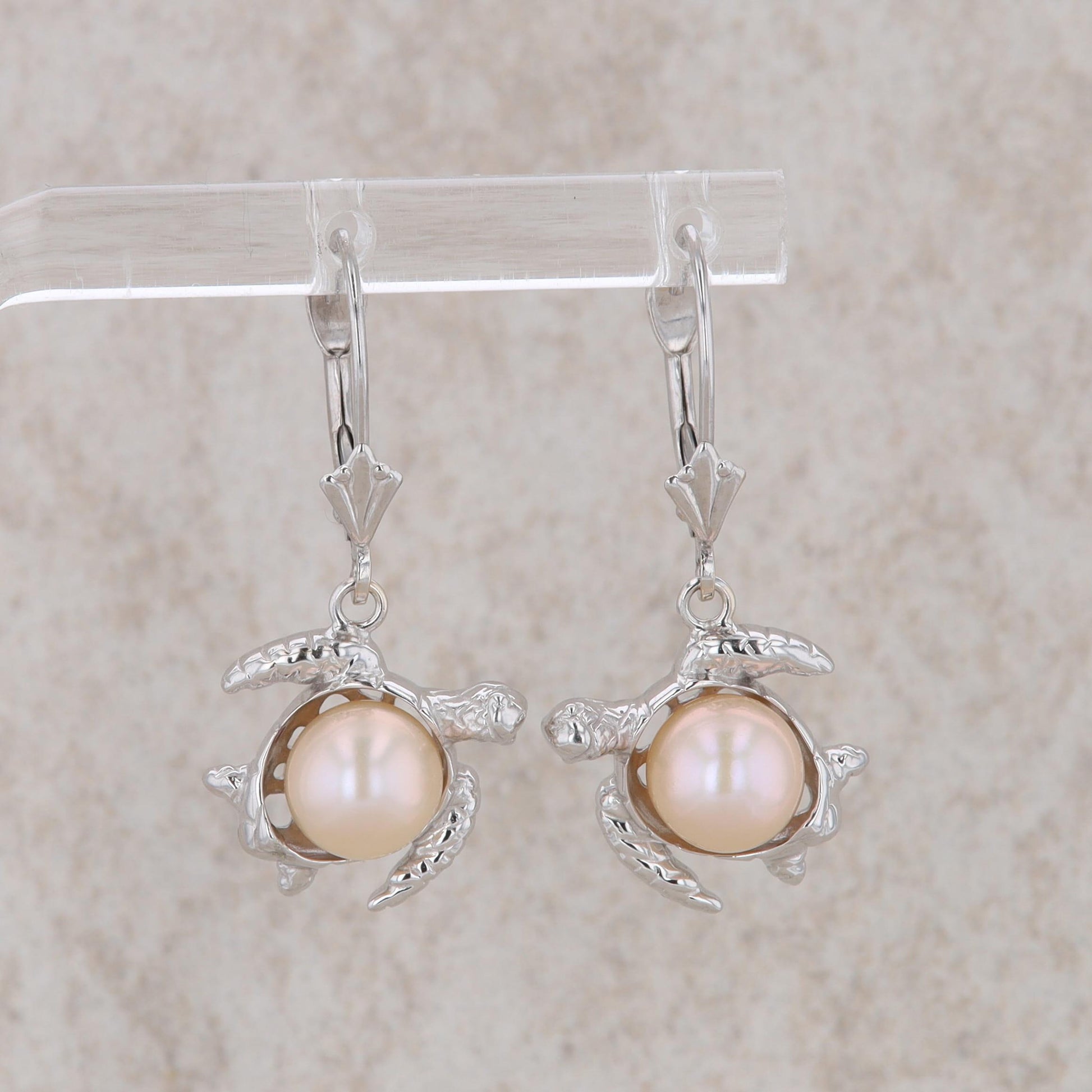 14k White Gold Freshwater Cultured Pearl Turtle Earrings