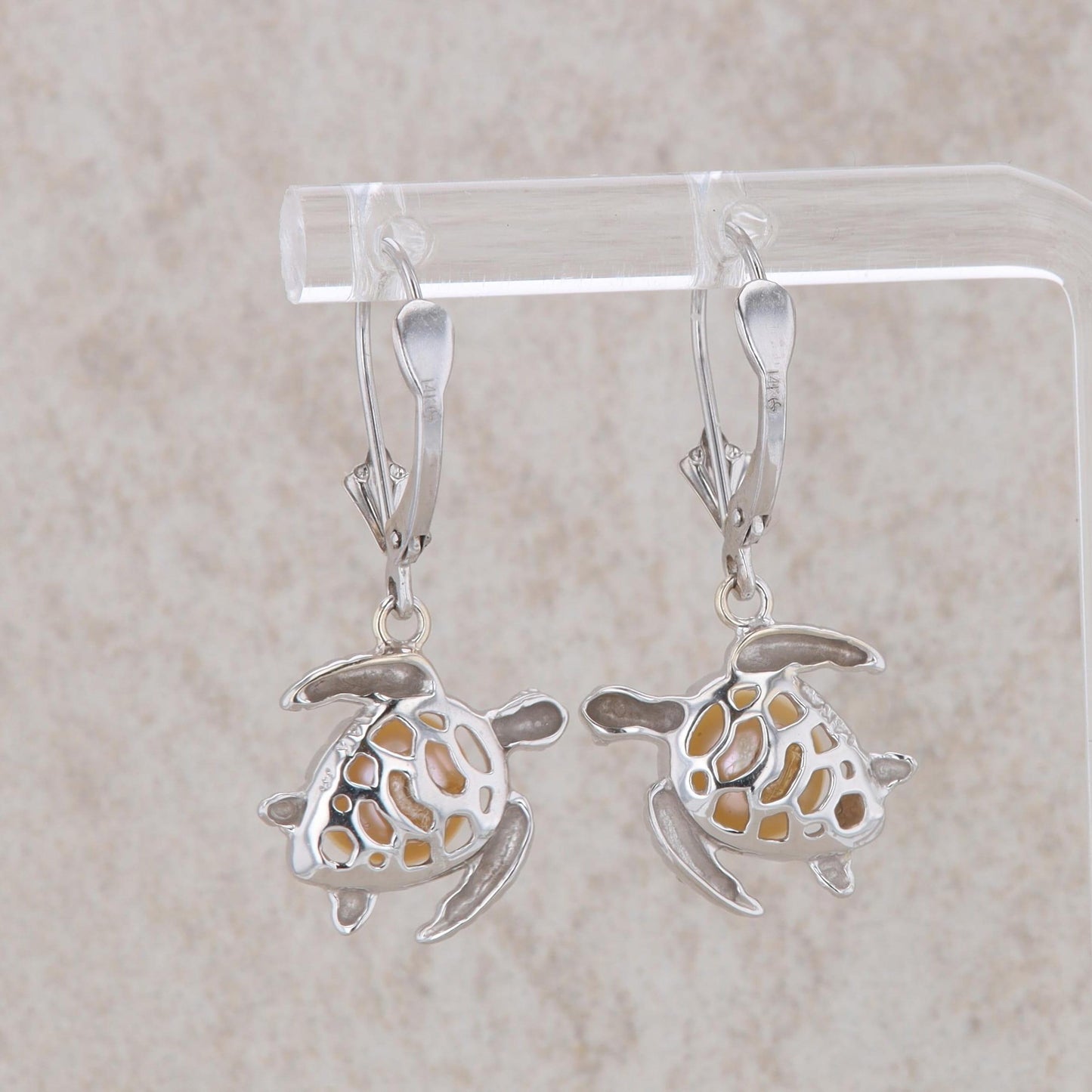 14k White Gold Freshwater Cultured Pearl Turtle Earrings