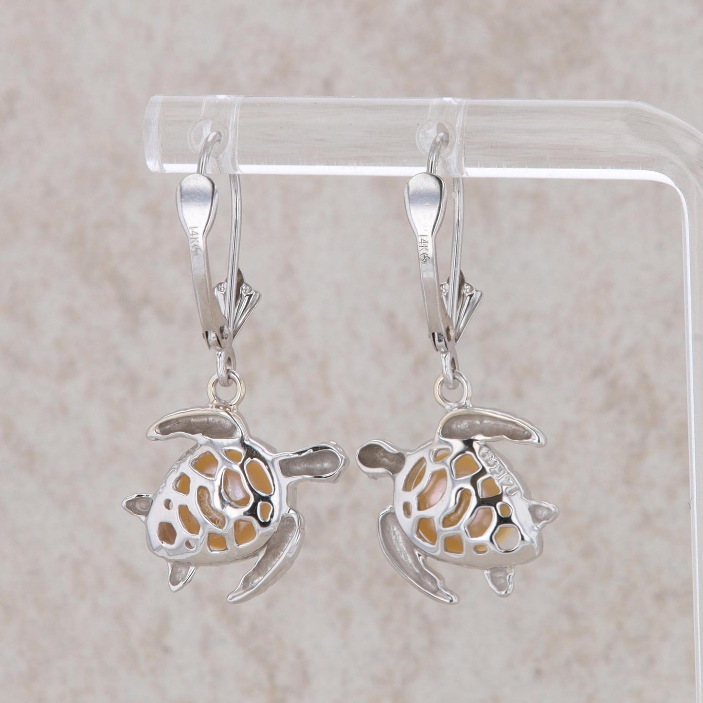 14k White Gold Freshwater Cultured Pearl Turtle Earrings