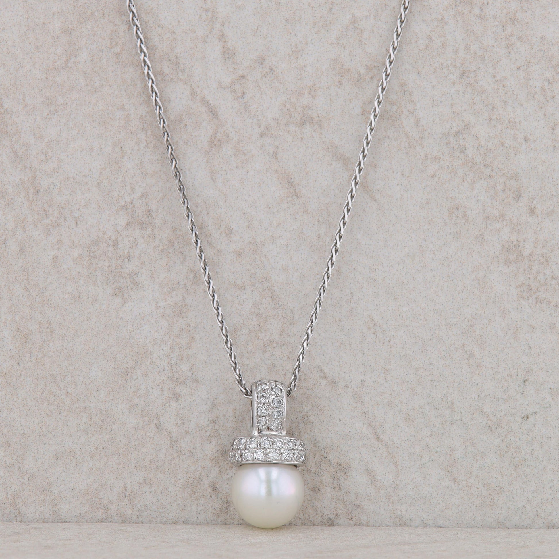 18k White Gold Akoya Pearl and Diamond Necklace