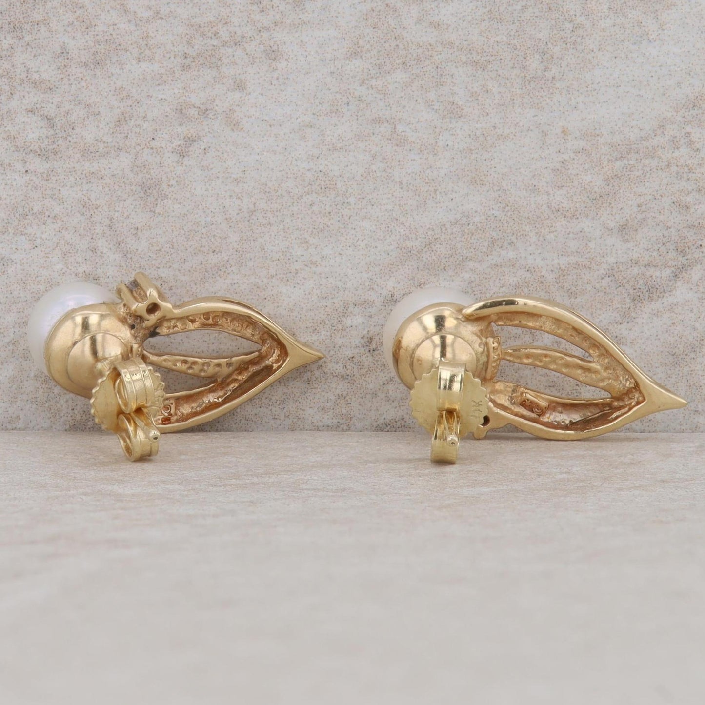 14k Yellow Gold Akoya Pearl and Diamond Earrings