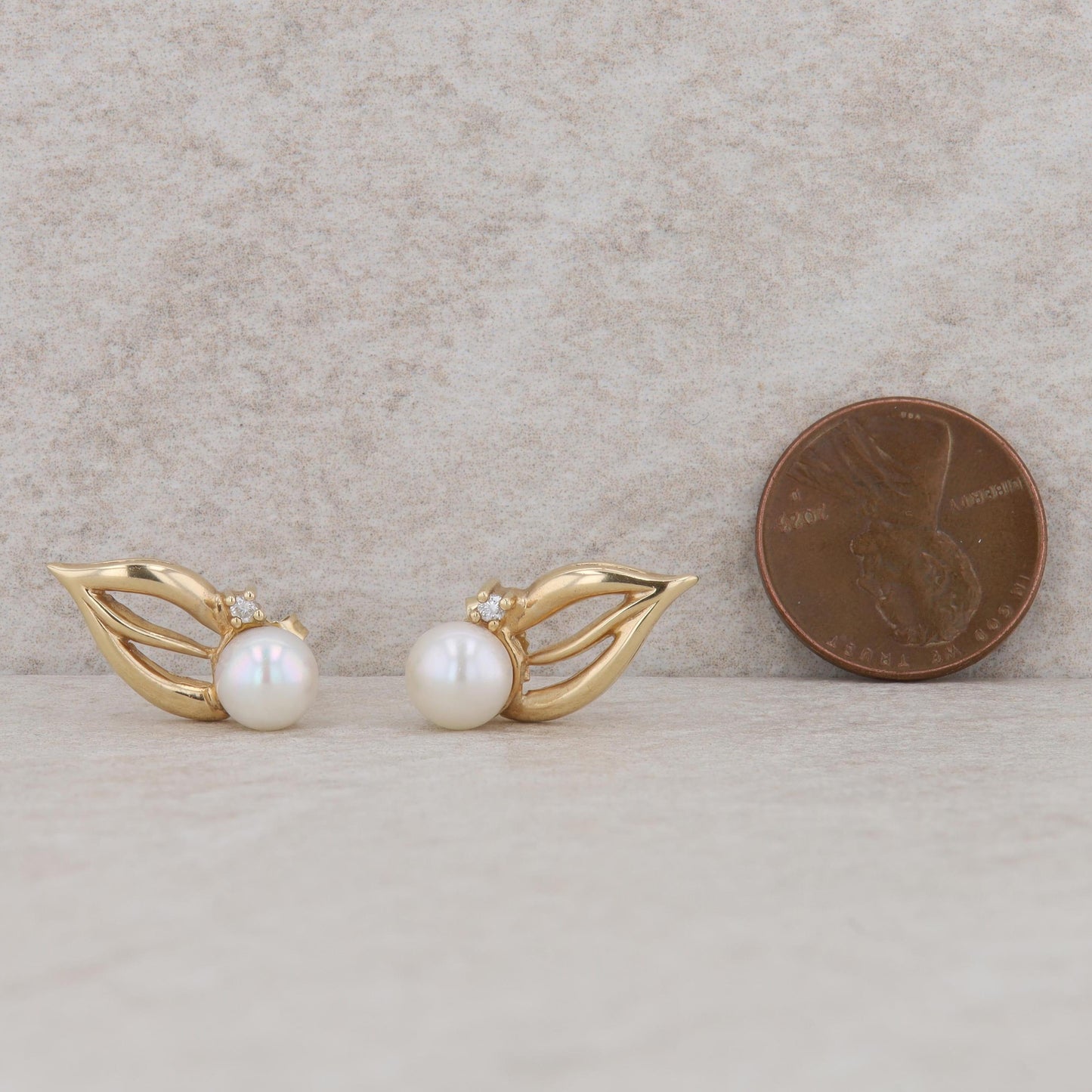 14k Yellow Gold Akoya Pearl and Diamond Earrings