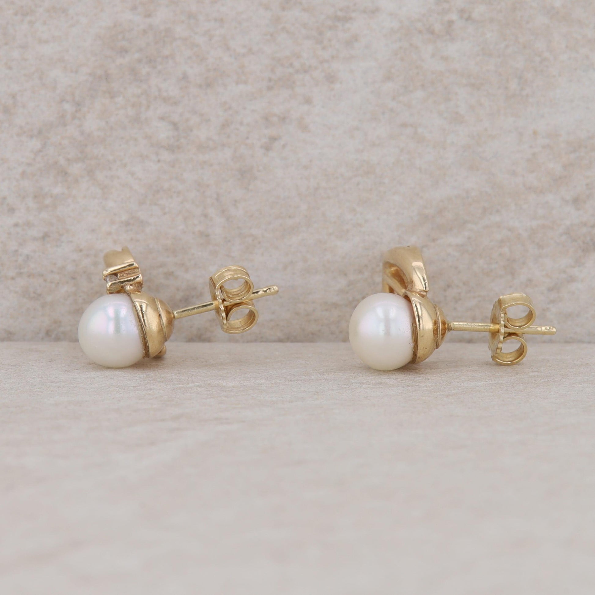 14k Yellow Gold Akoya Pearl and Diamond Earrings