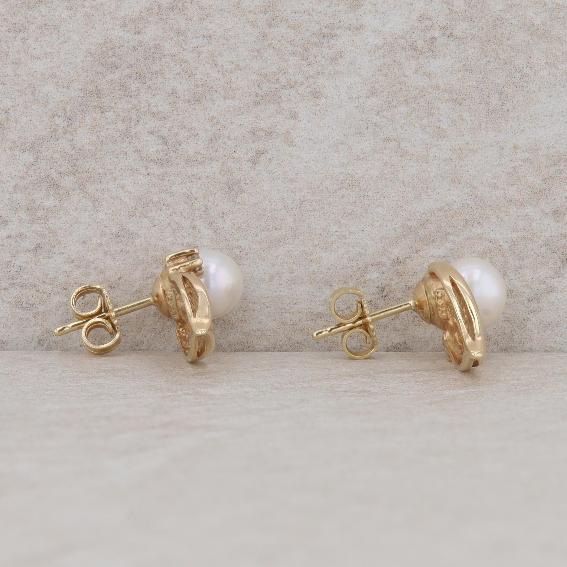 14k Yellow Gold Akoya Pearl and Diamond Earrings