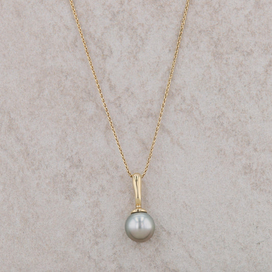 14k Yellow Gold Grey Cultured Pearl Single Necklace