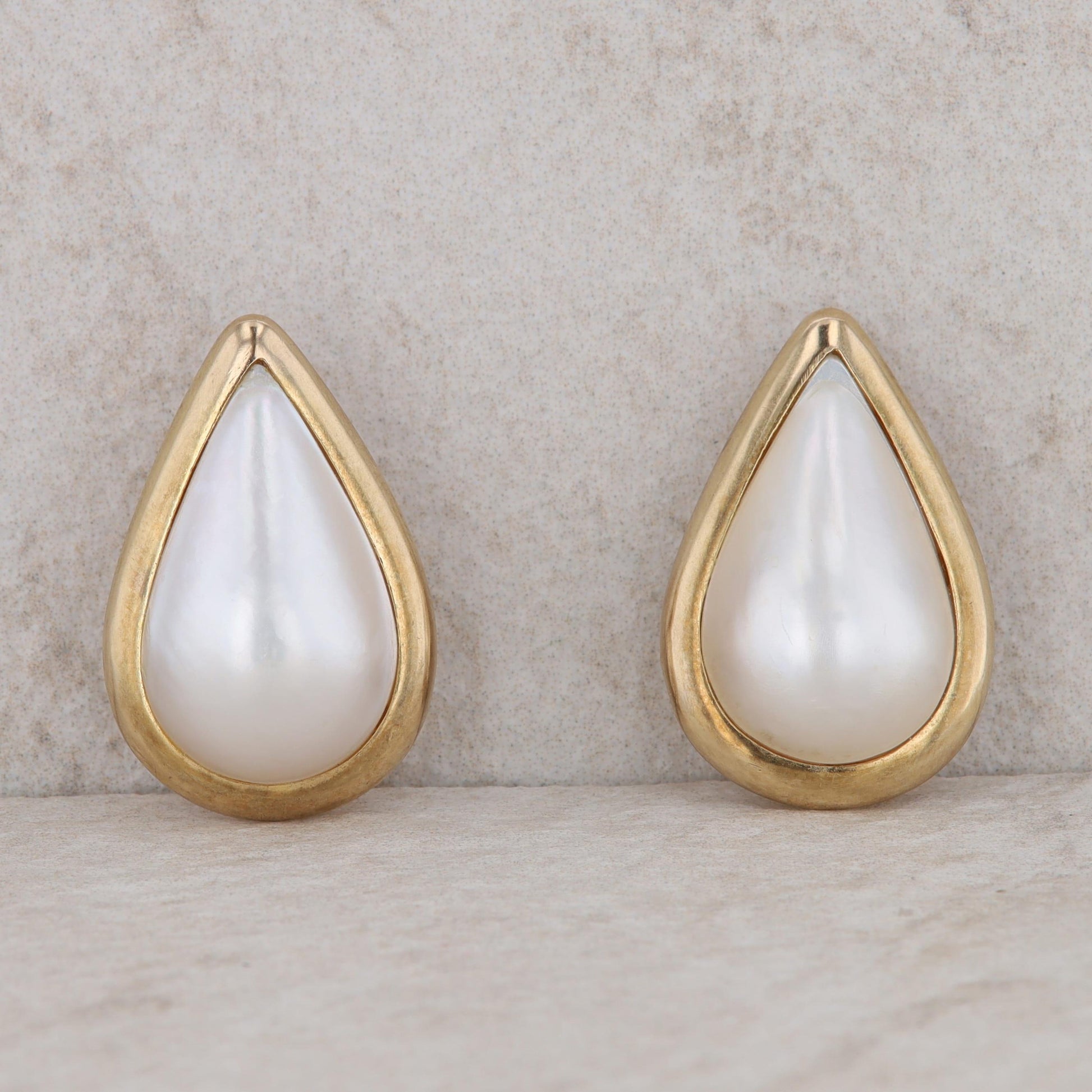 14k Yellow Gold Mabe Pearl Non Pierced Earrings