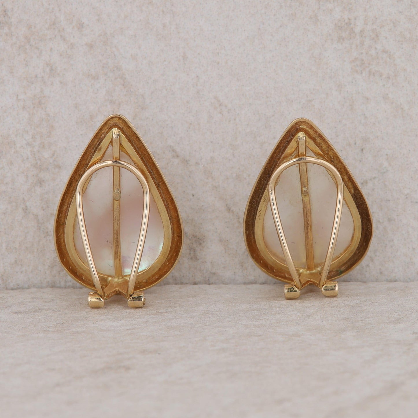 14k Yellow Gold Mabe Pearl Non Pierced Earrings