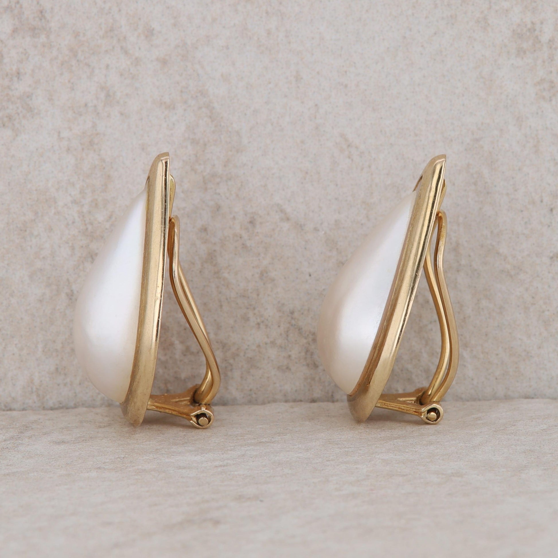 14k Yellow Gold Mabe Pearl Non Pierced Earrings