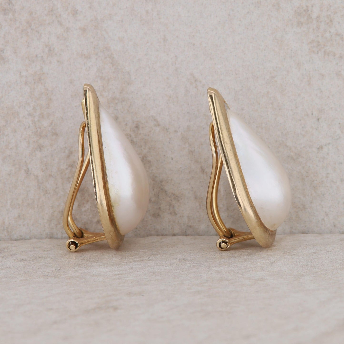 14k Yellow Gold Mabe Pearl Non Pierced Earrings