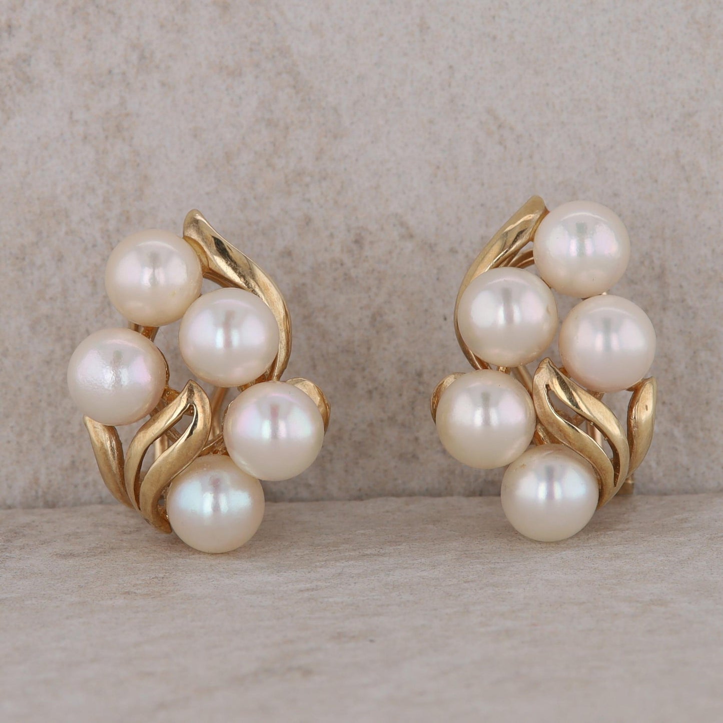 14k Yellow Gold Cluster Style Akoya Pearl Clip On Earrings