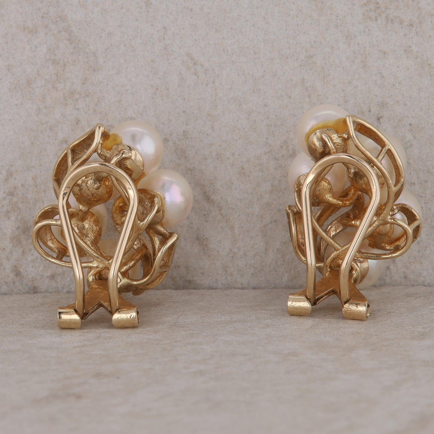 14k Yellow Gold Cluster Style Akoya Pearl Clip On Earrings