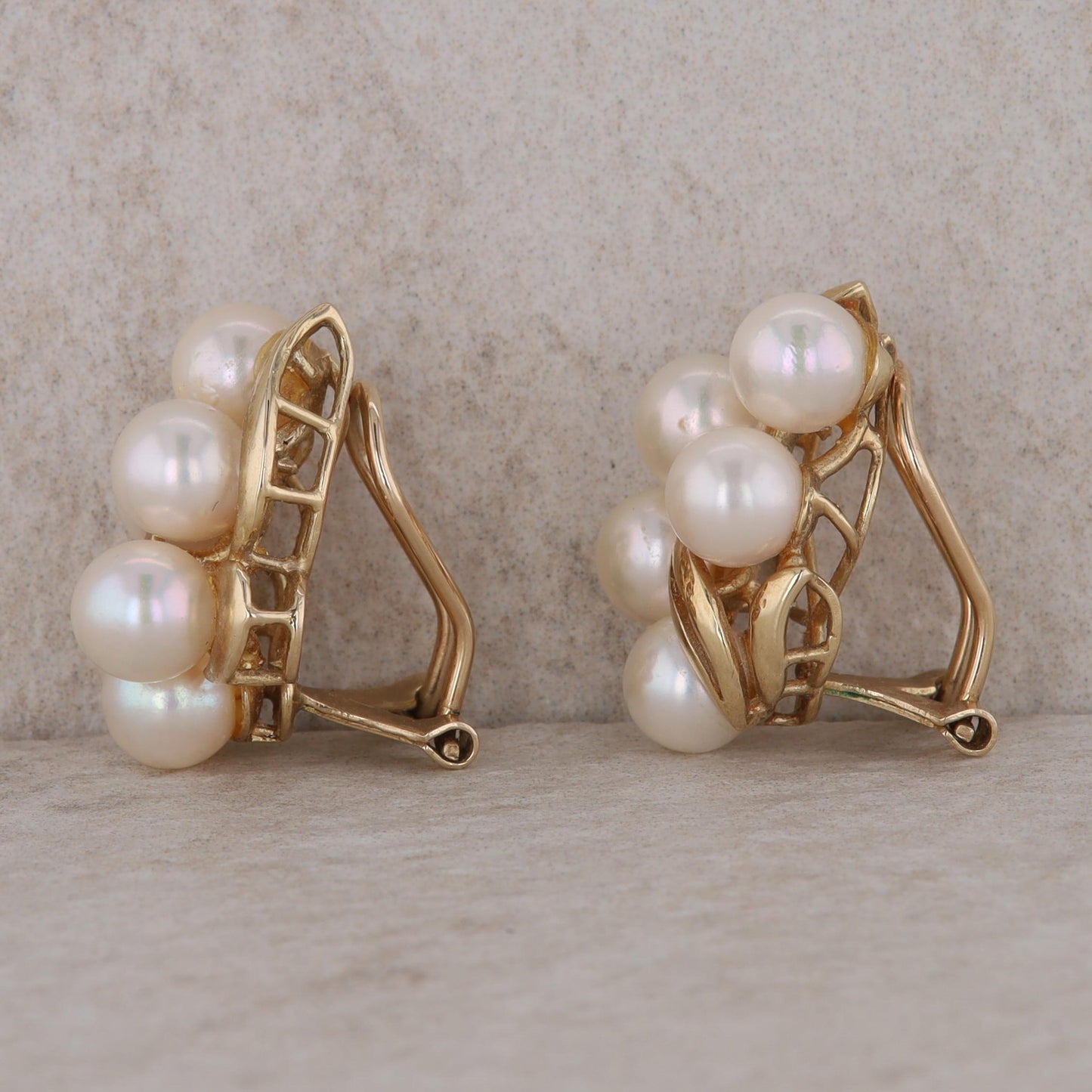 14k Yellow Gold Cluster Style Akoya Pearl Clip On Earrings