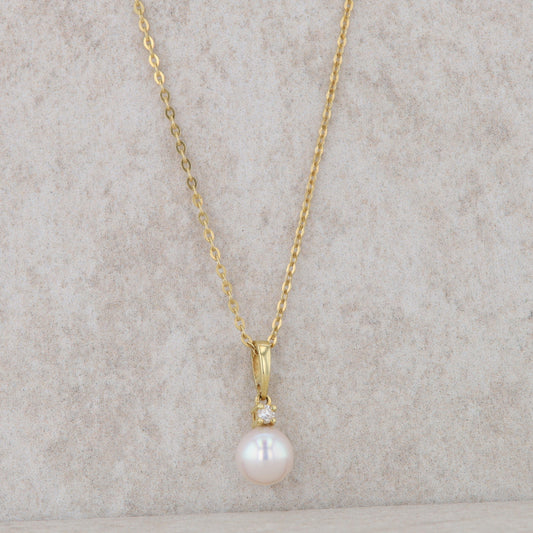 18k Yellow Gold Mikimoto Akoya Pearl and Diamond Necklace