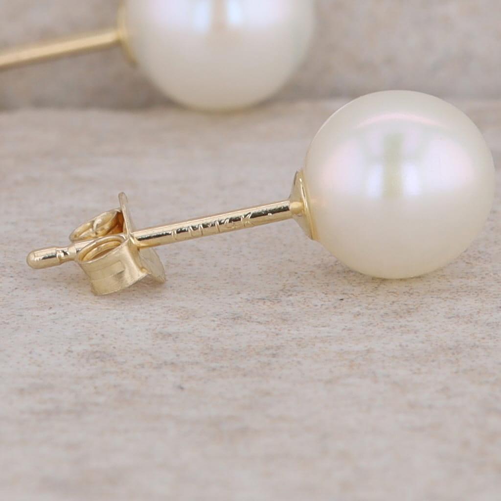 14k Yellow Gold 6-6.5mm Freshwater Cultured Pearl Stud Earrings