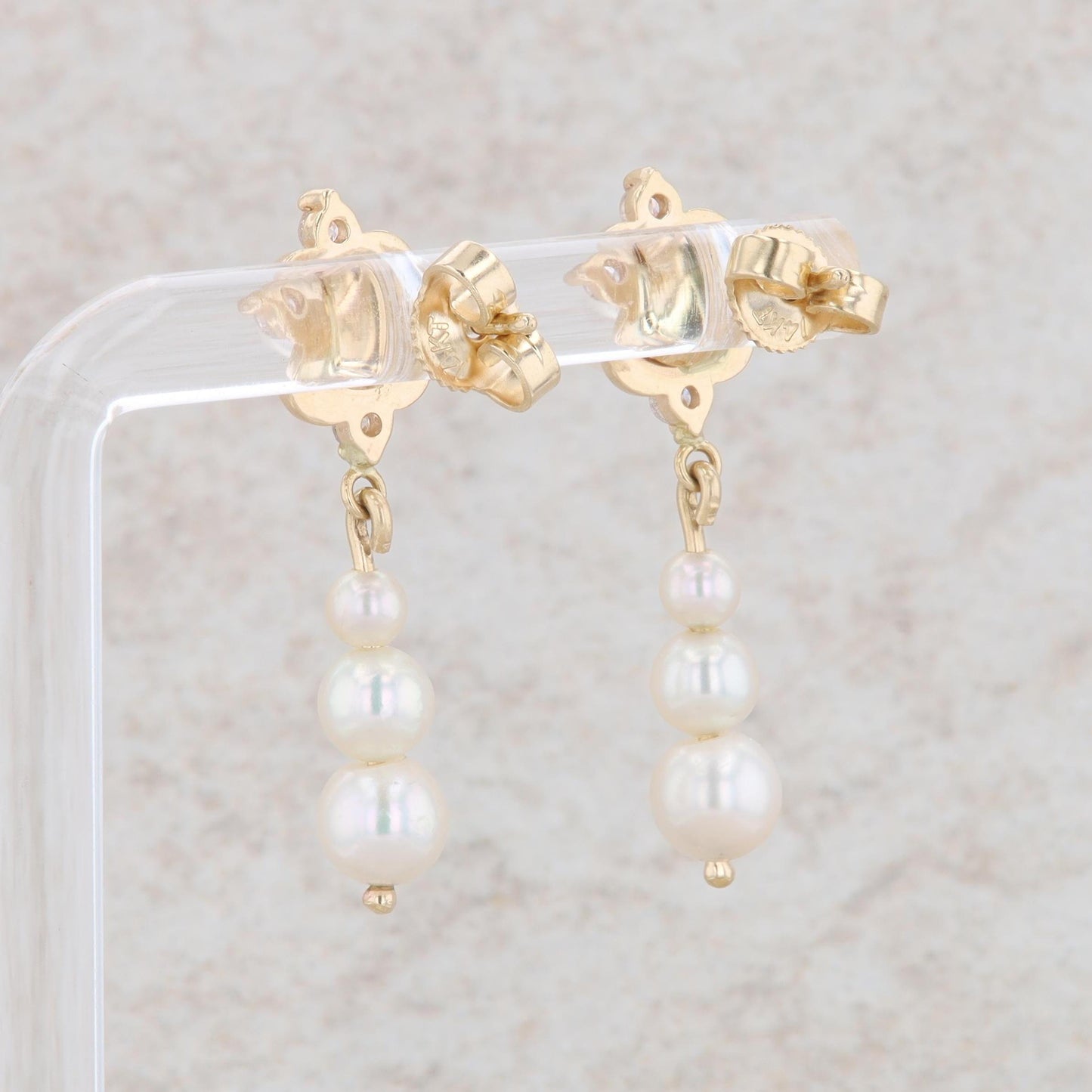 14k Yellow Gold Cultured Pearl and Diamond Dangle Earrings