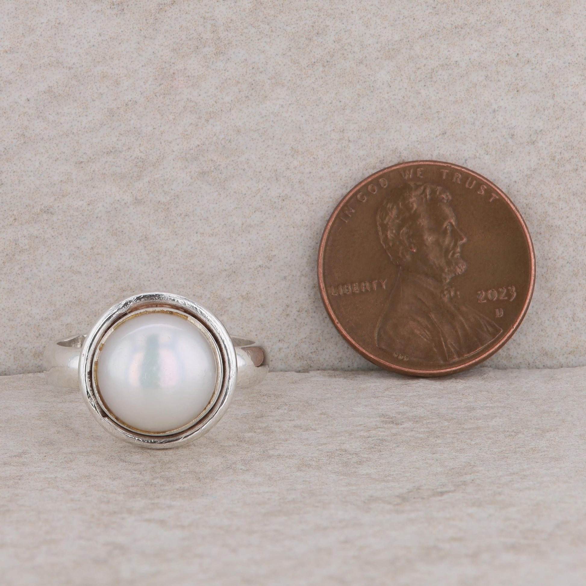 Sterling Silver Freshwater Cultured Button Pearl Ring