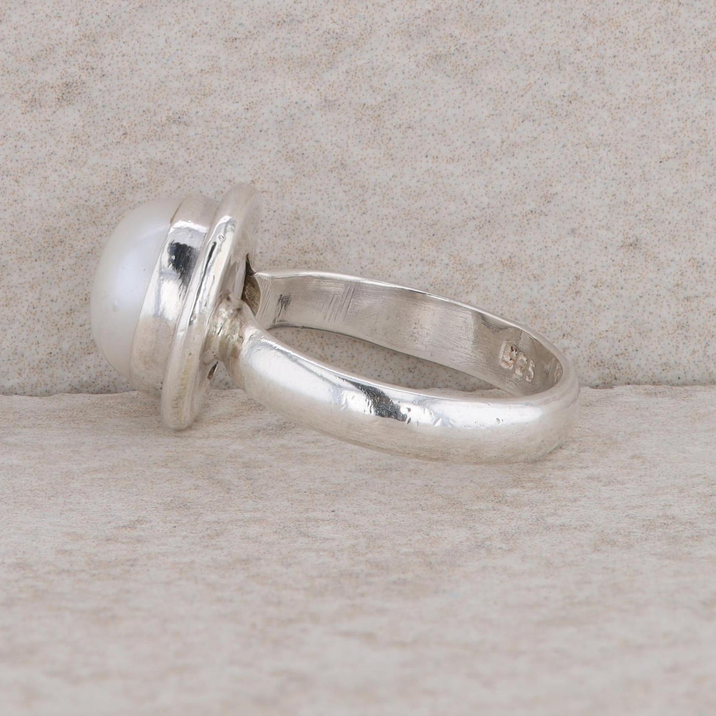 Sterling Silver Freshwater Cultured Button Pearl Ring