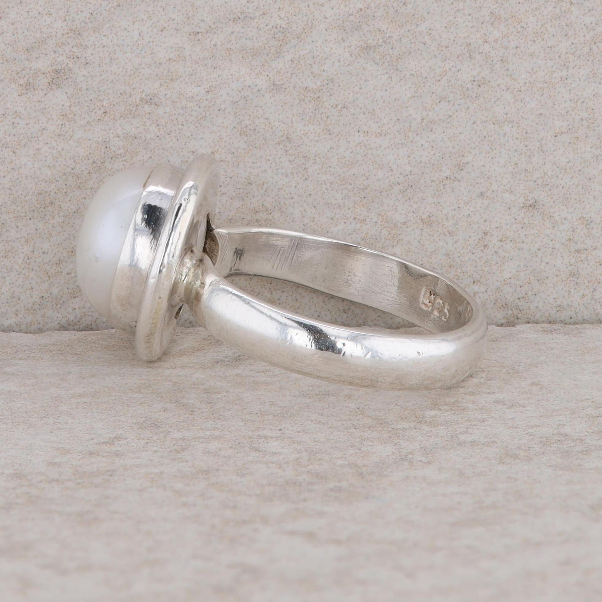 Sterling Silver Freshwater Cultured Button Pearl Ring