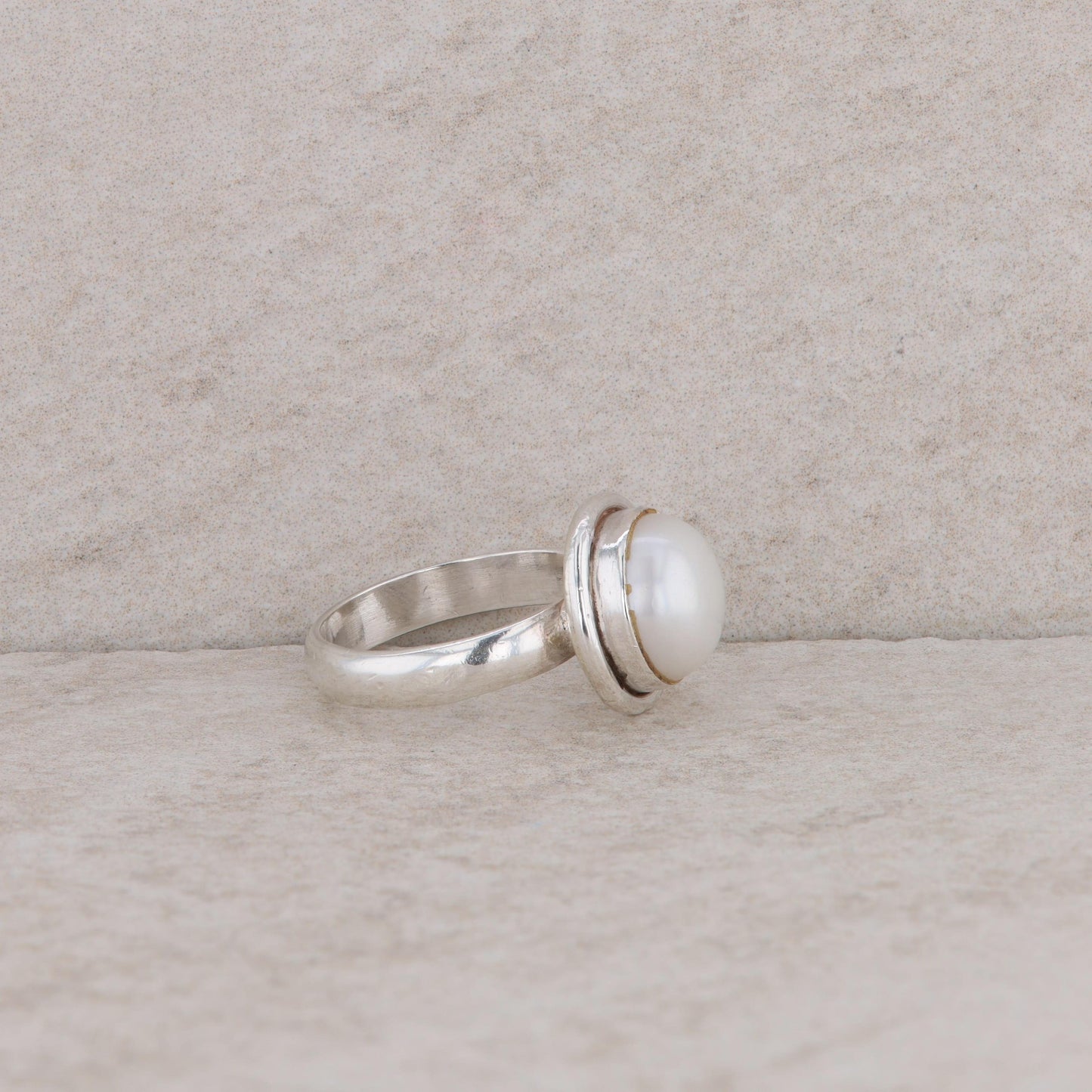 Sterling Silver Freshwater Cultured Button Pearl Ring