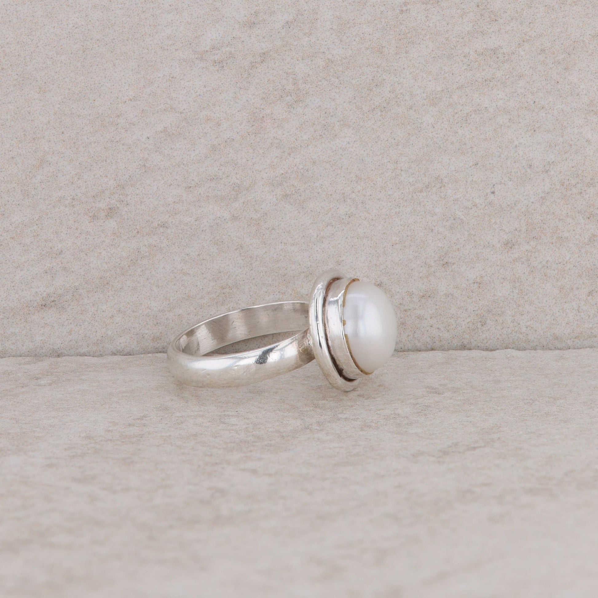 Sterling Silver Freshwater Cultured Button Pearl Ring