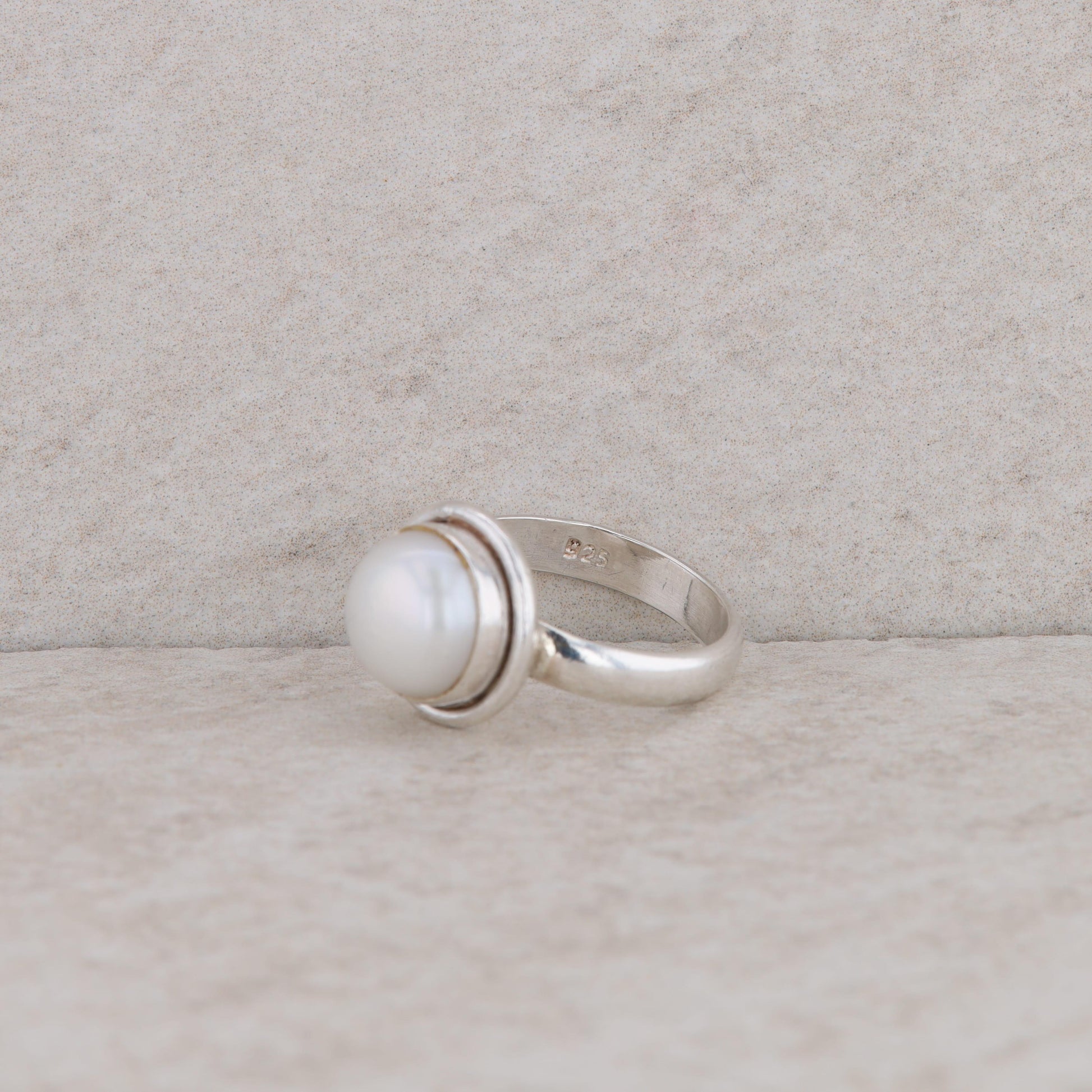 Sterling Silver Freshwater Cultured Button Pearl Ring