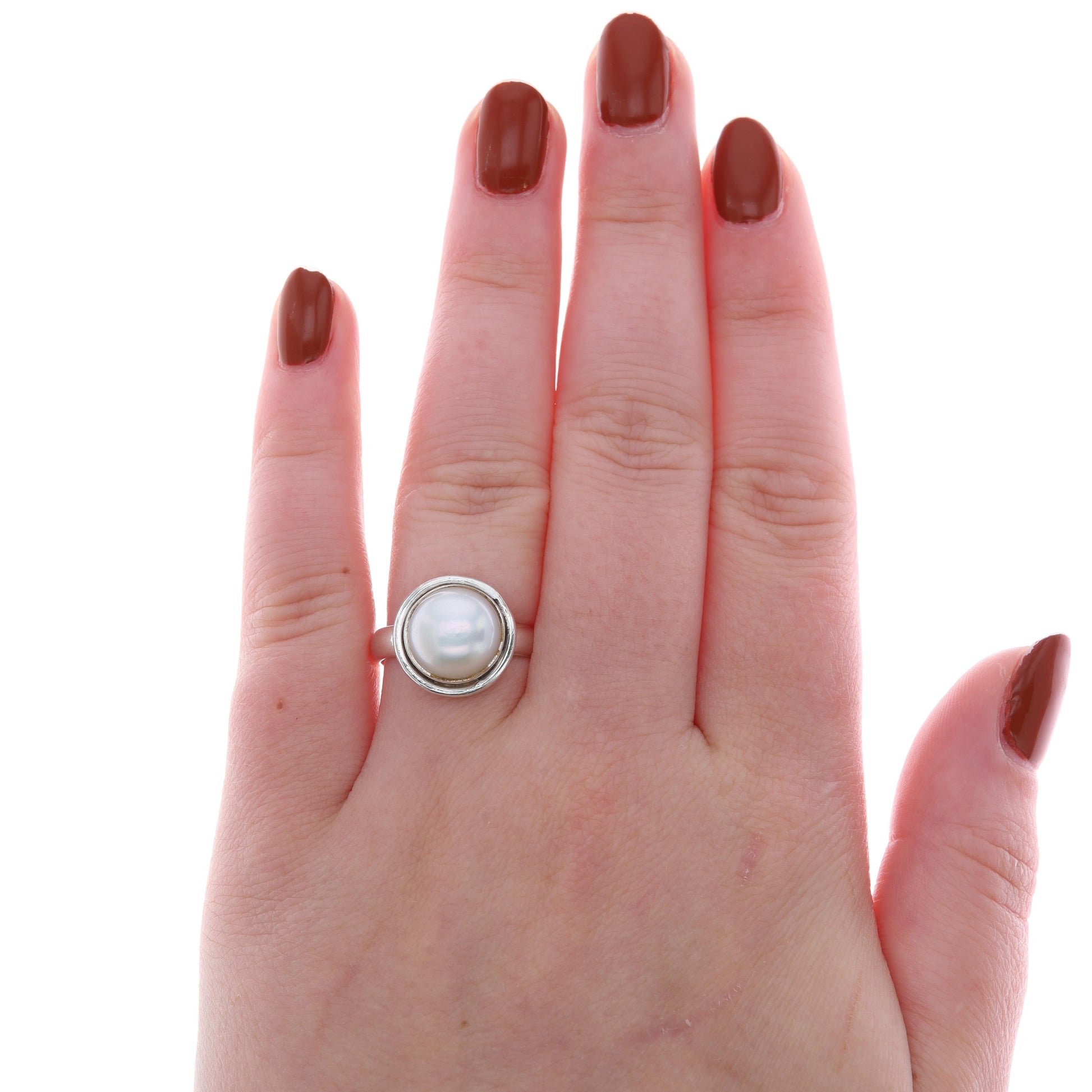 Sterling Silver Freshwater Cultured Button Pearl Ring