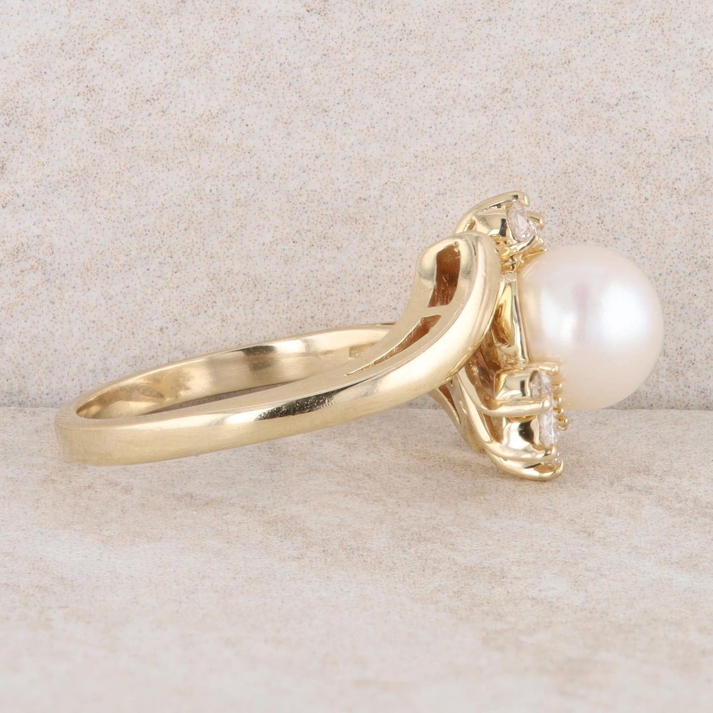 14k Yellow Gold Freshwater Cultured Pearl and Diamond Ring