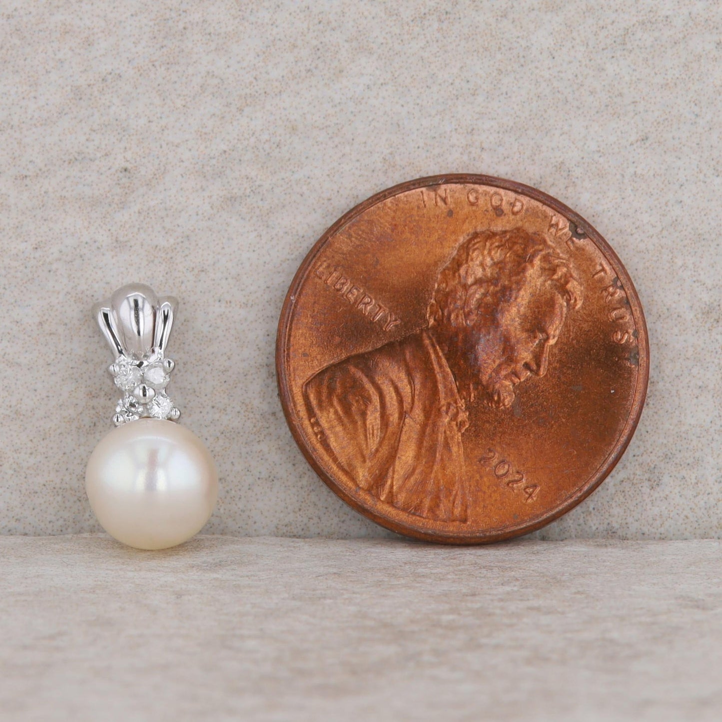 10k White Gold Cultured Pearl & Diamond Cluster Pendant