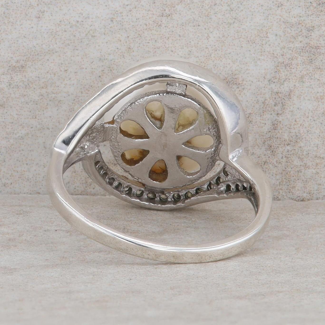 Sterling Silver 10.5mm  Freshwater Button Pearl & Cubic Zirconia Ring
