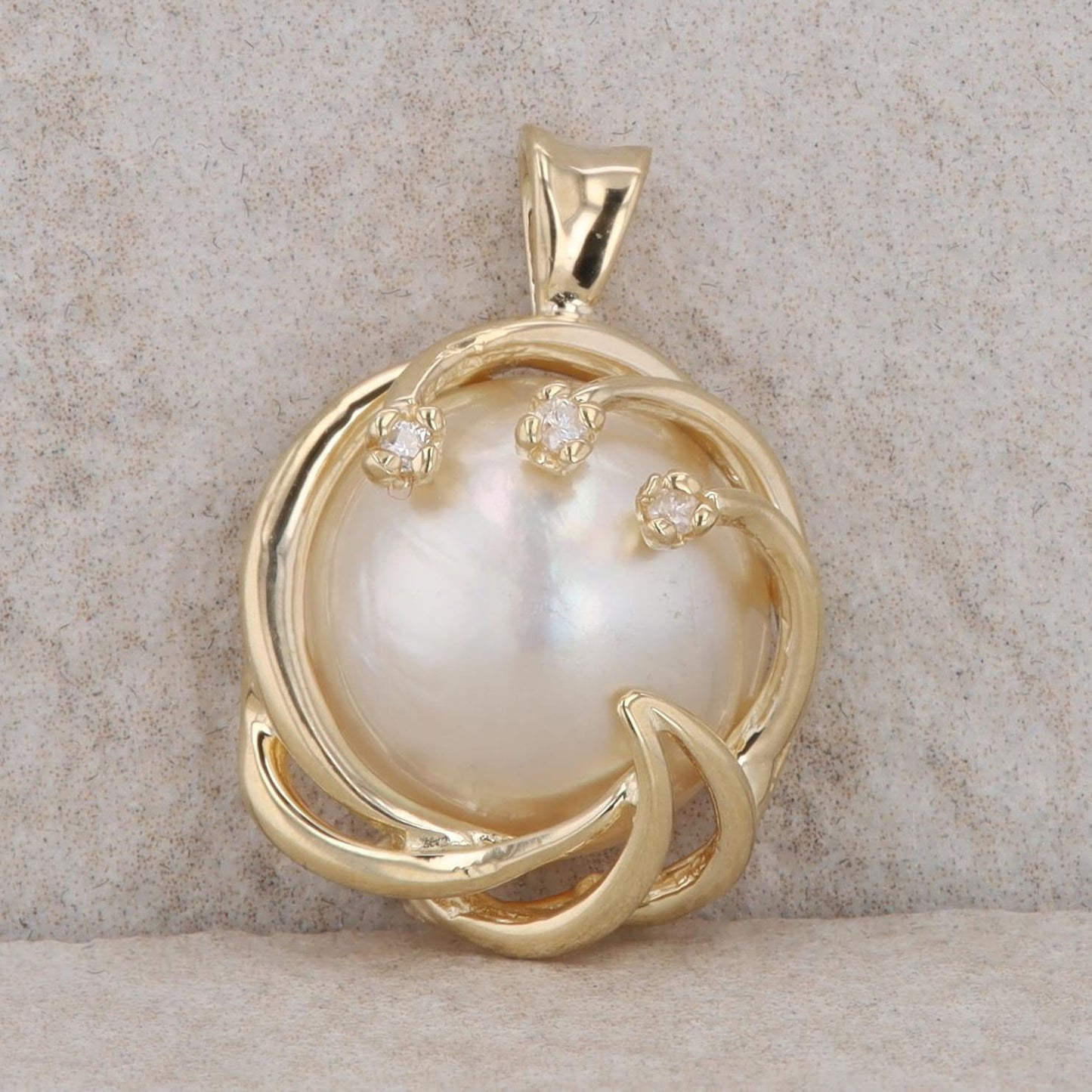 14k Yellow Gold Mabe Pearl & Diamond Swirl Pendant