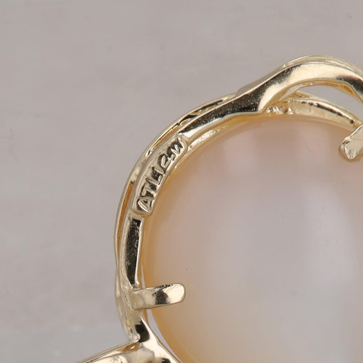 14k Yellow Gold Mabe Pearl & Diamond Swirl Pendant