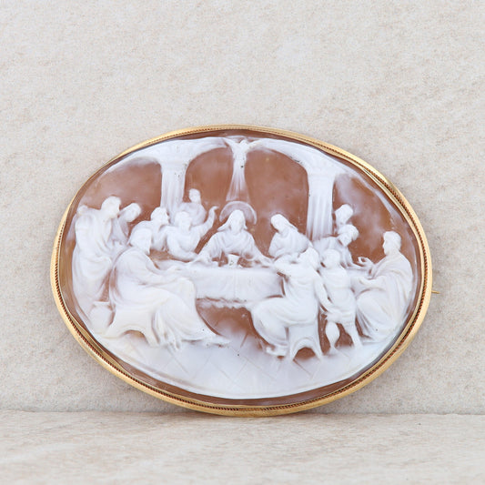 14k Yellow Gold Last Supper Cameo Pin