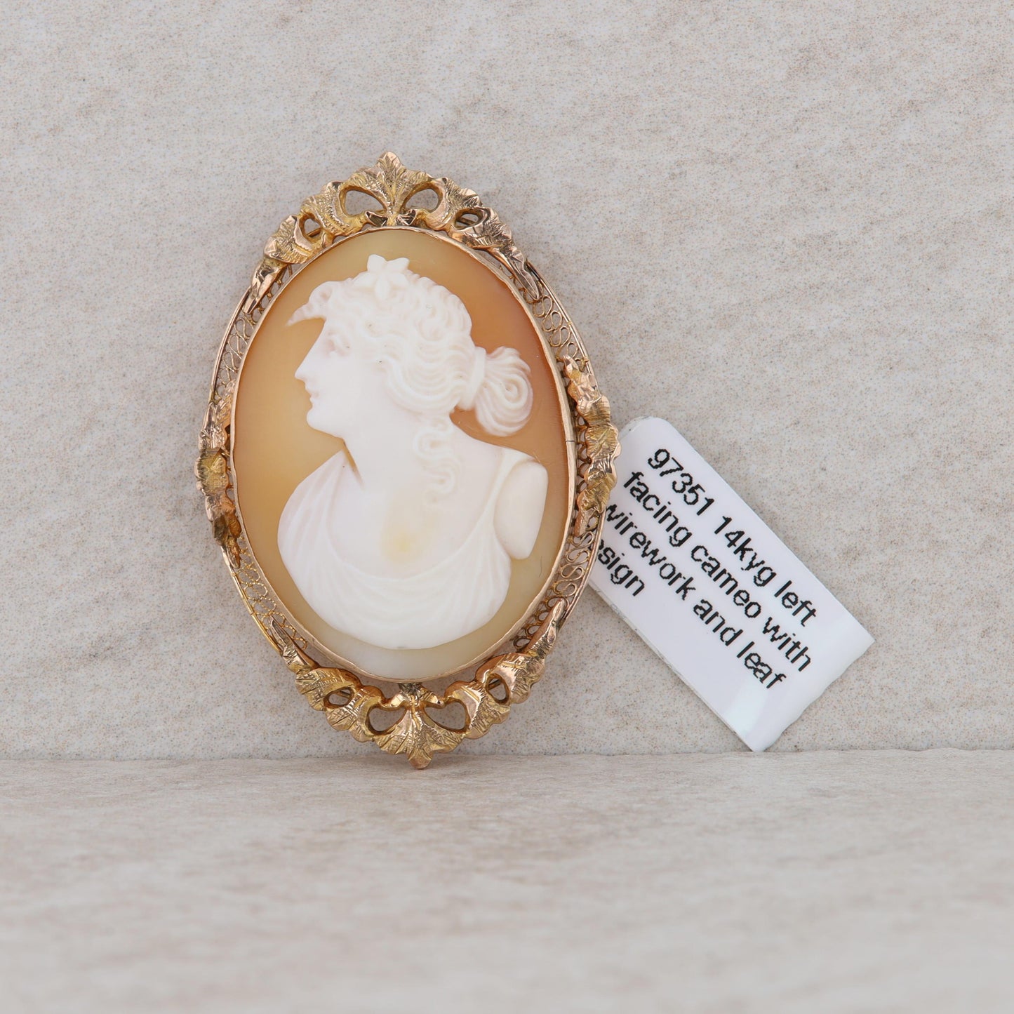 14k Yellow Gold Left Facing Cameo Pin Brooch