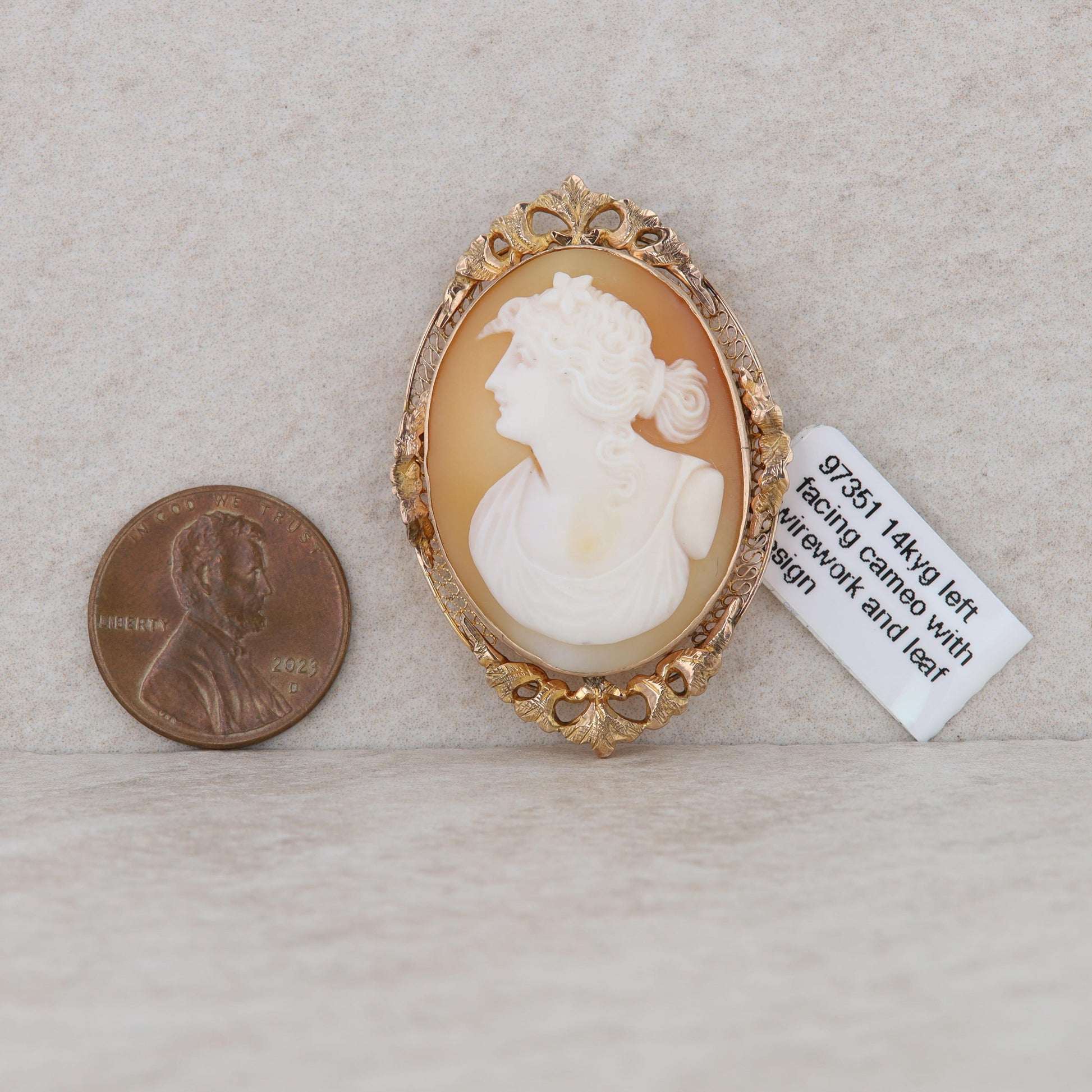 14k Yellow Gold Left Facing Cameo Pin Brooch