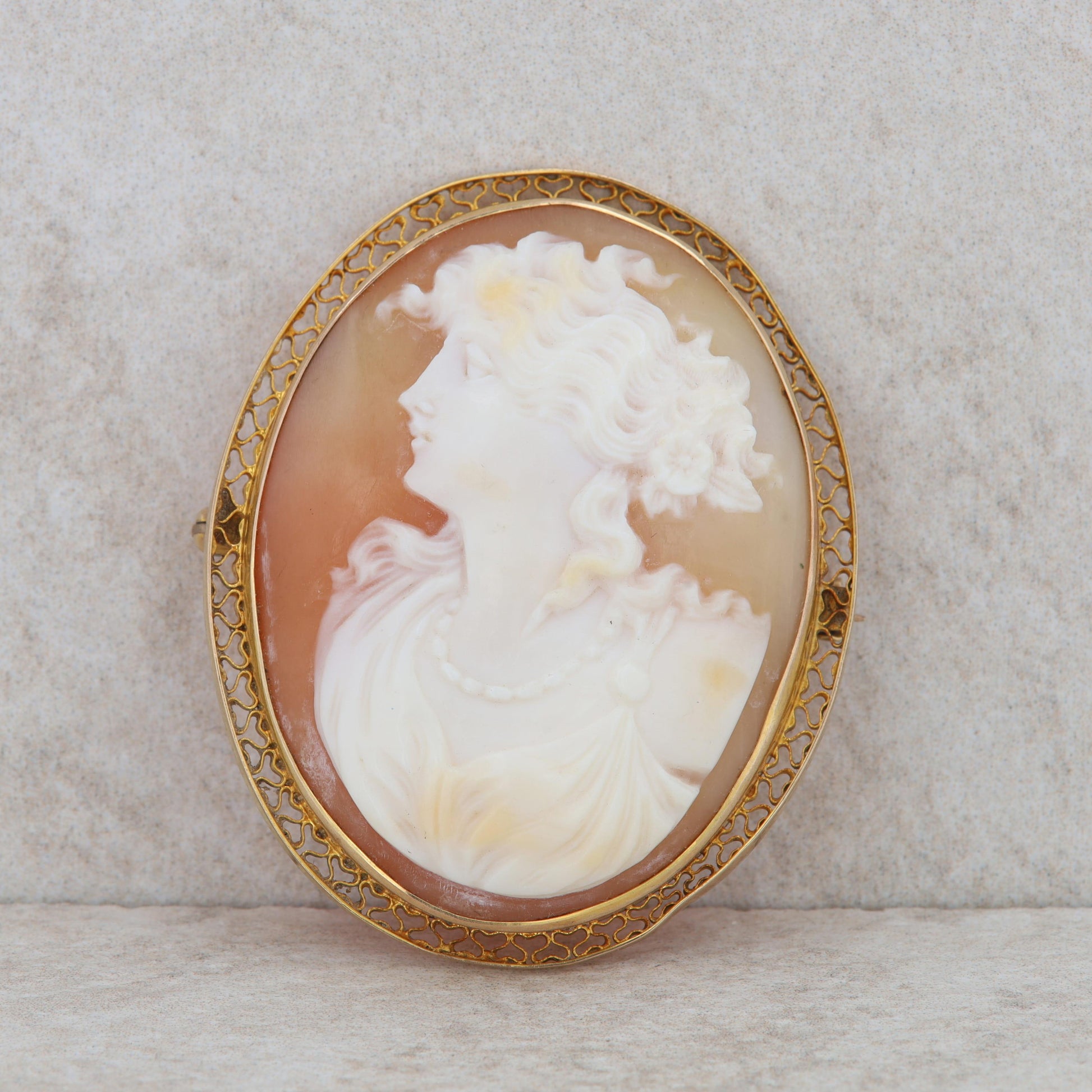 10k Yellow Gold Cameo Pin Brooch