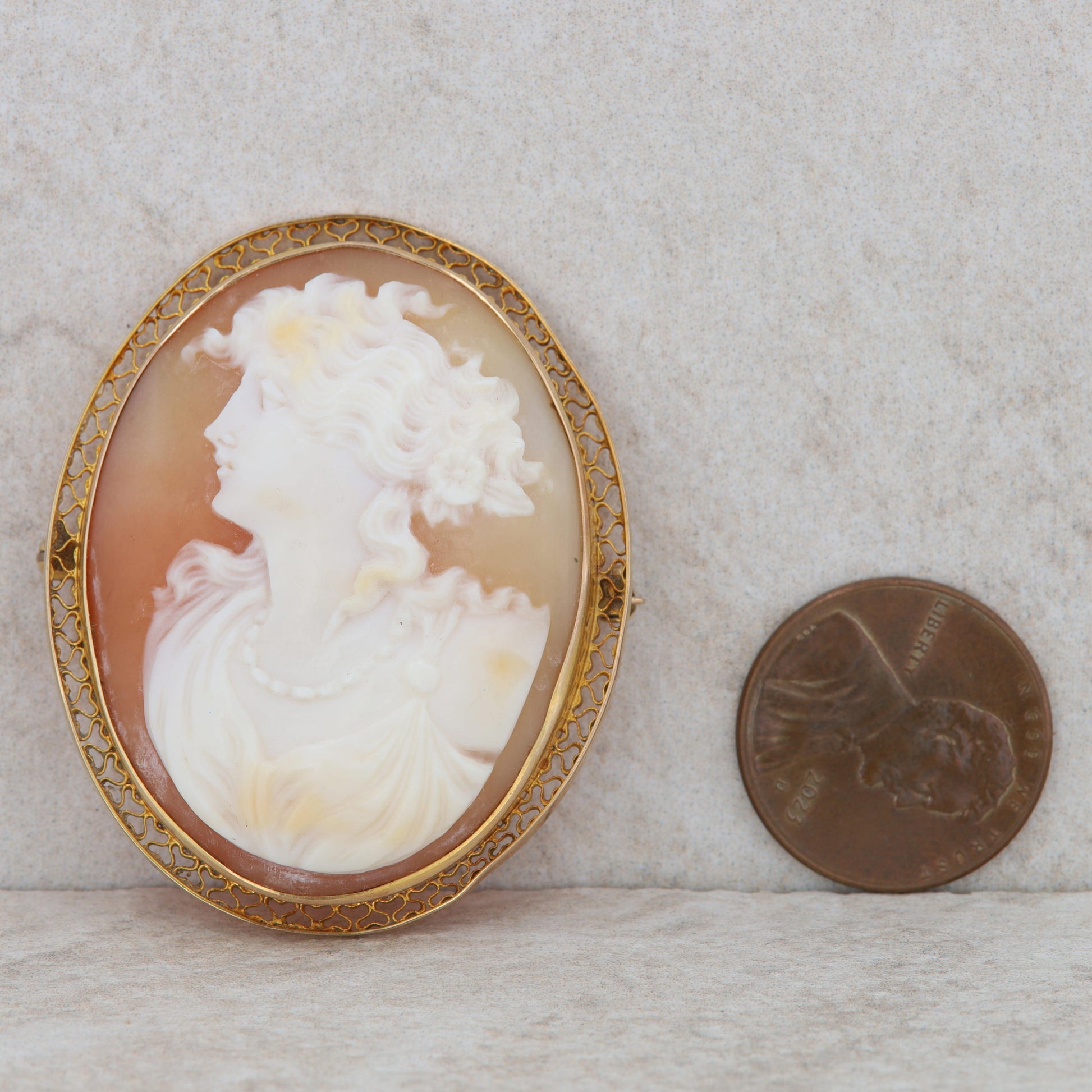 10k Yellow Gold Cameo Pin Brooch